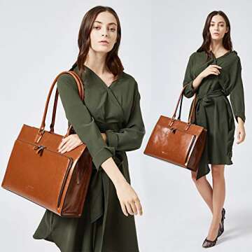 BOSTANTEN Leather Briefcase for Women Vintage 15.6 inch Laptop Bag for Women Business Shoulder Handb...
