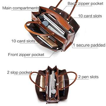 BOSTANTEN Leather Briefcase for Women Vintage 15.6 inch Laptop Bag for Women Business Shoulder Handbag Brown