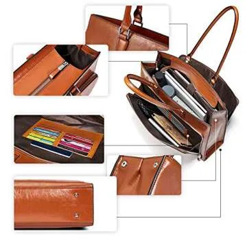 BOSTANTEN Leather Briefcase for Women Vintage 15.6 inch Laptop Bag for Women Business Shoulder Handbag Brown