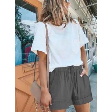 FEKOAFE Womens Casual Solid Drawstring Comfy Beach Shorts Elastic Waist Pocketed Shorts DGray XL