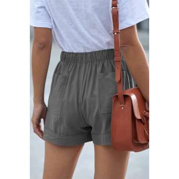 FEKOAFE Womens Casual Solid Drawstring Comfy Beach Shorts Elastic Waist Pocketed Shorts DGray XL