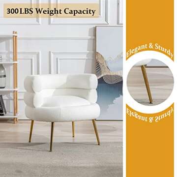 Antetek Modern Accent Chair, Upholstered Living Room Sofa Chair with Tufted Backrest, Padded Comfy Arm Chair Leisure Lounge Chair, White