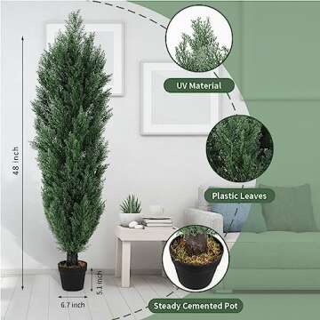 THE BLOOM TIMES 2 Pack 4ft Topiary Trees Artificial Outdoor Cedar Pine 4 Foot Fake Outdoor Plants Potted UV Rated Faux Bushes and Shrubs for Front Porch Patio Outdoor Decor Set of 2
