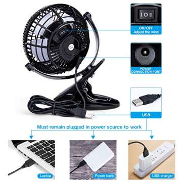 KEYNICE USB Desk Fan - Compact, Clip-On, 2 Speed Cooling