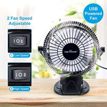 KEYNICE USB Desk Fan - Compact, Clip-On, 2 Speed Cooling