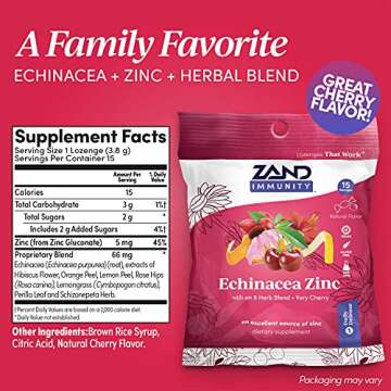 Zand Immunity Cherry Echinacea Zinc HerbaLozenge Throat Drops | No Corn Syrup or Cane Sugar (15 Lozenges)