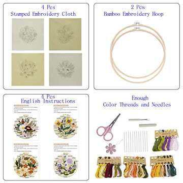 Bonroy 4 Sets Embroidery Kit for Beginners Art Craft Handy Sewing Include Embroidery Clothes with Pa...