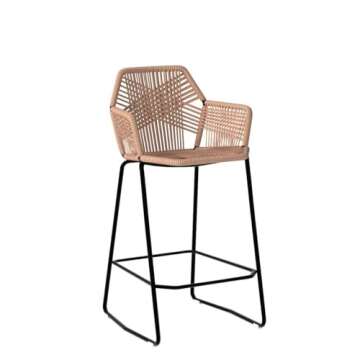 Bar Stools Set of 2 Counter Height Nordic Bar Stools Simple Style Restaurant Cafe Back High Back Stools Iron Rattan Wicker High Back Chair,Black Metal Legs Boho Bar Stools (Height 65cm(25.6inch))