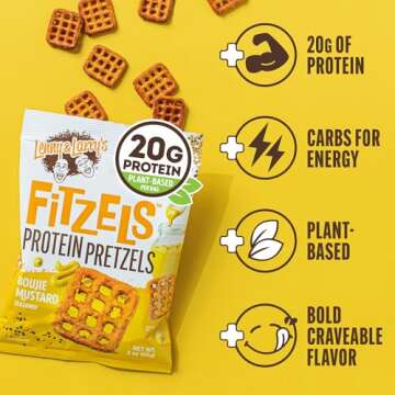 Lenny & Larry's Boujie Mustard FITZELS- Savory Pretzel Snacks Incredibly Tasty, High Protein, Salty, Vegan, Kosher 20 g's of Plant Based Protein 8 (eight) Bags, 3 oz Each
