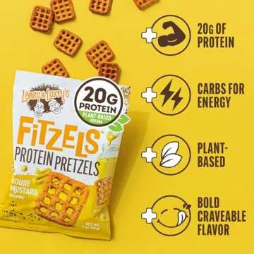 Lenny & Larry's Boujie Mustard FITZELS- Savory Pretzel Snacks Incredibly Tasty, High Protein, Salty, Vegan, Kosher 20 g's of Plant Based Protein 8 (eight) Bags, 3 oz Each