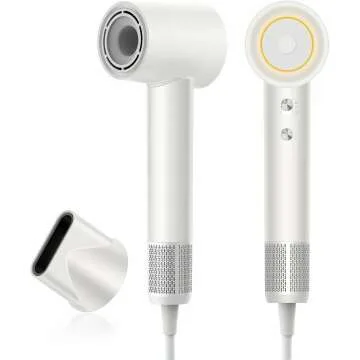 Hair Dryer, zhiyangfei Negative Ion Blow Dryer for Women Men, 110, 000 RPM Brushless Motor, 3 Heat Settings, 360° Rotating Magnetic Nozzle, High-Speed Low Noise Hair Dryer for Home and Travel (White)