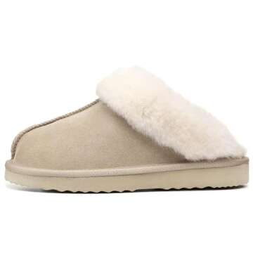 LazyStep Women's Madge Fuzzy Slippers with Comfort Memory Foam, Slip-on Warm Outdoor Indoor House Shoes(Parchment, Size 5-6)