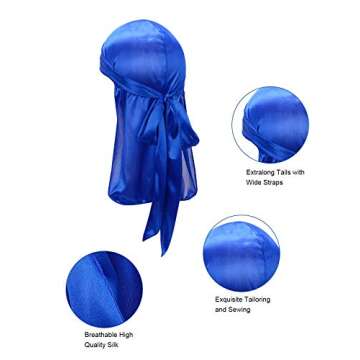 Century Star Satin Silk Head Wrap Durag Long Tail Beanies for Men Women Headwraps Cap 2pcs Black&Gol...