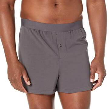 Amazon Essentials Cotton Jersey Boxers - Men's Underwear, Available in Big & Tall, Grey Heather/Char...
