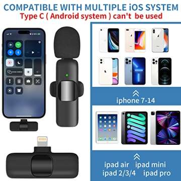 IIQ Wireless Lavalier Microphone for iPhone, Mini Professional Wireless Lavalier Microphone, Wireless Clip Mic, Tiny Lapel Microphone for iPad, for Video Interview Podcast, Facebook, YouTube