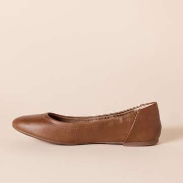 Amazon Essentials Women's Belice Ballet Flat, Chestnut Brown Faux Leather, 10.5
