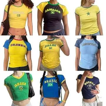 Vintage Graphic Baby Tees for Women Brazil Shirt Y2k Tops Mexico Crop Top Jersey 2000s Summer Going Out Tops