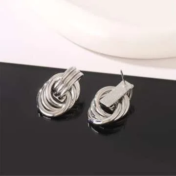 GAOKOXI Silver Statement Geometric Earrings for Women Chunky Gold Knot Link Drop Dangle Earrings Trendy Jewelry Gift