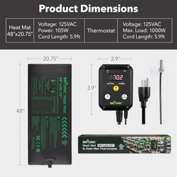 BN-LINK Seedling Heat Mat Heating Pad 48" x 20.75" with Digital Thermostat Controller Combo Set Wate...