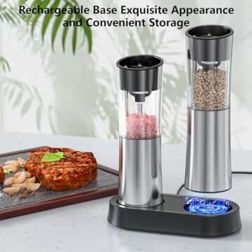 Electric Salt & Pepper Grinder Set - Eco-Friendly Rechargeable, Gravity-Sensing, Large Capacity, Durable Ceramic, Easy One-Hand Use with Soft LED