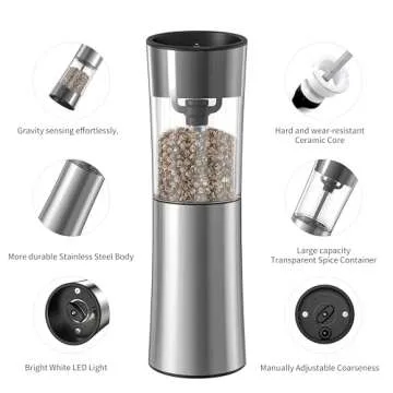 Electric Salt & Pepper Grinder Set - Eco-Friendly Rechargeable, Gravity-Sensing, Large Capacity, Durable Ceramic, Easy One-Hand Use with Soft LED