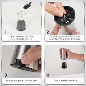 Electric Salt & Pepper Grinder Set - Eco-Friendly Rechargeable, Gravity-Sensing, Large Capacity, Durable Ceramic, Easy One-Hand Use with Soft LED