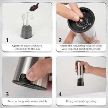 Electric Salt & Pepper Grinder Set - Eco-Friendly Rechargeable, Gravity-Sensing, Large Capacity, Durable Ceramic, Easy One-Hand Use with Soft LED