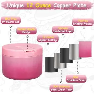 Pawtong 12oz Insulated Vacuum Food Jar with Buckle Lid Wide Mouth Soup Thermo for Hot Food Kids Leakproof Stainless Steel Lunch Container (Gradient Pink, 12OZ)