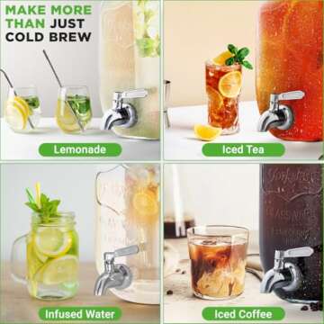 NutriChef 1-Gallon Cold Brew Coffee Maker - Wide-Mouth Glass Mason Jar Style w/Stainless Steel Spigot Tap & Reusable Mesh Filter - Leak Resistant, Drip-Free, & Easy to Clean