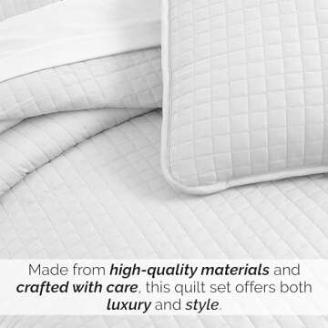 Southshore Fine Living, Inc. White Queen Quilt Bedding Set, Oversized Quilts Queen Size, Pet Hair Resistant Bedding, Coverlet Set with 2 Pillow Shams, Full Size Bedspread, Bright White