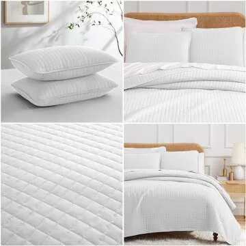 Southshore Fine Living, Inc. White Queen Quilt Bedding Set, Oversized Quilts Queen Size, Pet Hair Resistant Bedding, Coverlet Set with 2 Pillow Shams, Full Size Bedspread, Bright White