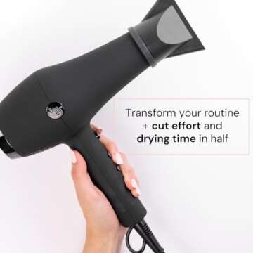 L'ANGE HAIR Soleil Professional Hair Dryer | 3 Heat Settings & 2 Airflow Settings | Cool Shot Locks-in Style | Professional Length Cord | Best Lightweight Hair for Smooth Blowouts (Black)