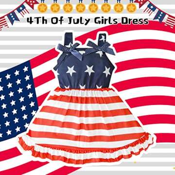 Baby Girl Fourth of July Outfit Toddler Girl Dress Stars Stripes Bow-Knot Independents Day Clothes G...