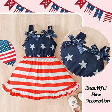 Baby Girl Fourth of July Outfit Toddler Girl Dress Stars Stripes Bow-Knot Independents Day Clothes Gifts Dark Blue 18-24 Months