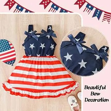 Baby Girl Fourth of July Outfit Toddler Girl Dress Stars Stripes Bow-Knot Independents Day Clothes Gifts Dark Blue 18-24 Months