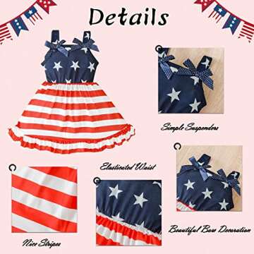 Baby Girl Fourth of July Outfit Toddler Girl Dress Stars Stripes Bow-Knot Independents Day Clothes Gifts Dark Blue 18-24 Months