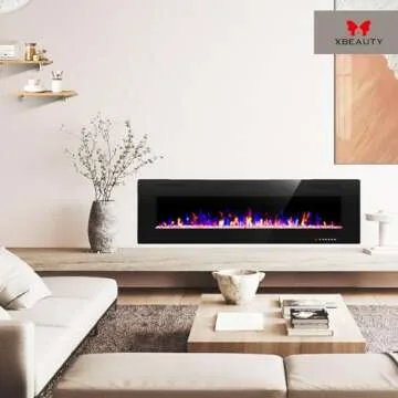 50" Electric Fireplace in-Wall Recessed and Wall Mounted 1500W Fireplace Heater and Linear Fireplace with Timer/Multicolor Flames/Touch Screen/Remote Control (Black)