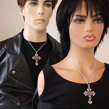 Gothic Filigree Cross with Red Stones Necklace