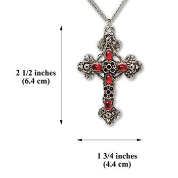 Gothic Filigree Cross with Red Stones Necklace