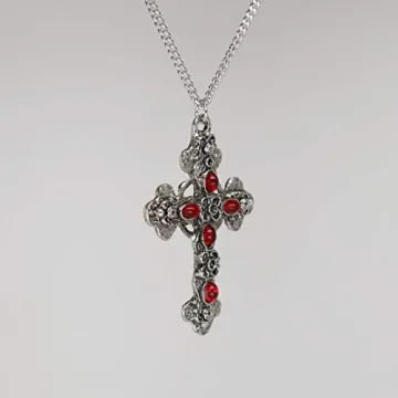 Gothic Filigree Cross with Red Stones Necklace
