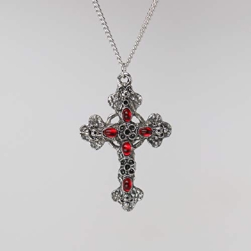 Gothic Filigree Cross with Red Stones Necklace