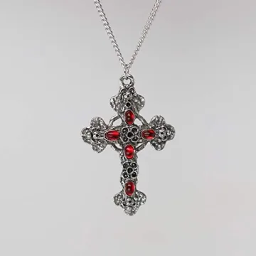 Gothic Filigree Cross with Red Stones Necklace