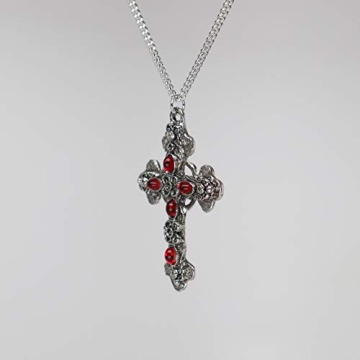 Gothic Filigree Cross with Red Stones Necklace