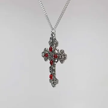 Gothic Filigree Cross with Red Stones Necklace