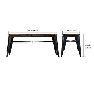 iKayaa 2 Seater Dining Bench Chair Natural Pinewood Top Metal Frame Patio Garden Bench Furniture