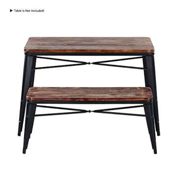 iKayaa 2 Seater Dining Bench Chair Natural Pinewood Top Metal Frame Patio Garden Bench Furniture