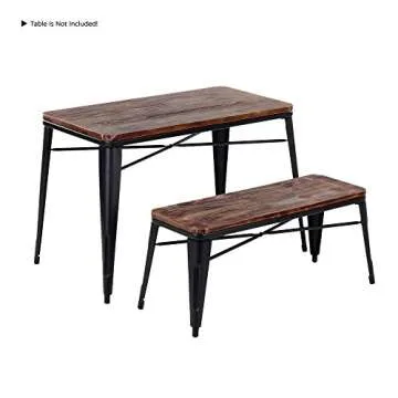 iKayaa 2 Seater Dining Bench Chair Natural Pinewood Top Metal Frame Patio Garden Bench Furniture