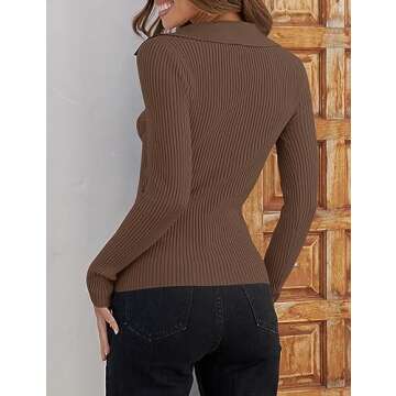 Stylish ZESICA Long Sleeve V Neck Ribbed Knit Sweater