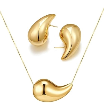 VULETO Teardrop Gold Jewelry Set - Elegant Women’s Earrings and Necklace Gift
