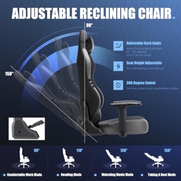 Ergonomic Big and Tall Gaming Chair 350 pounds - Grey